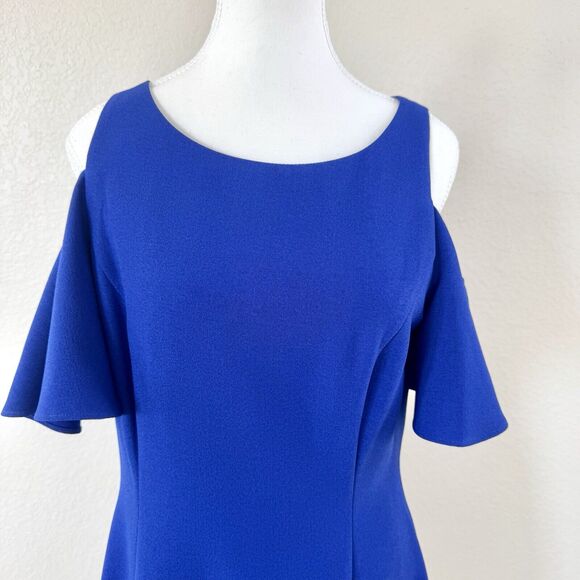 Eliza J Royal Blue Ruffle Cut-Out Sleeve A-line Dress Size 8 Cold Shoulder - Picture 2 of 14